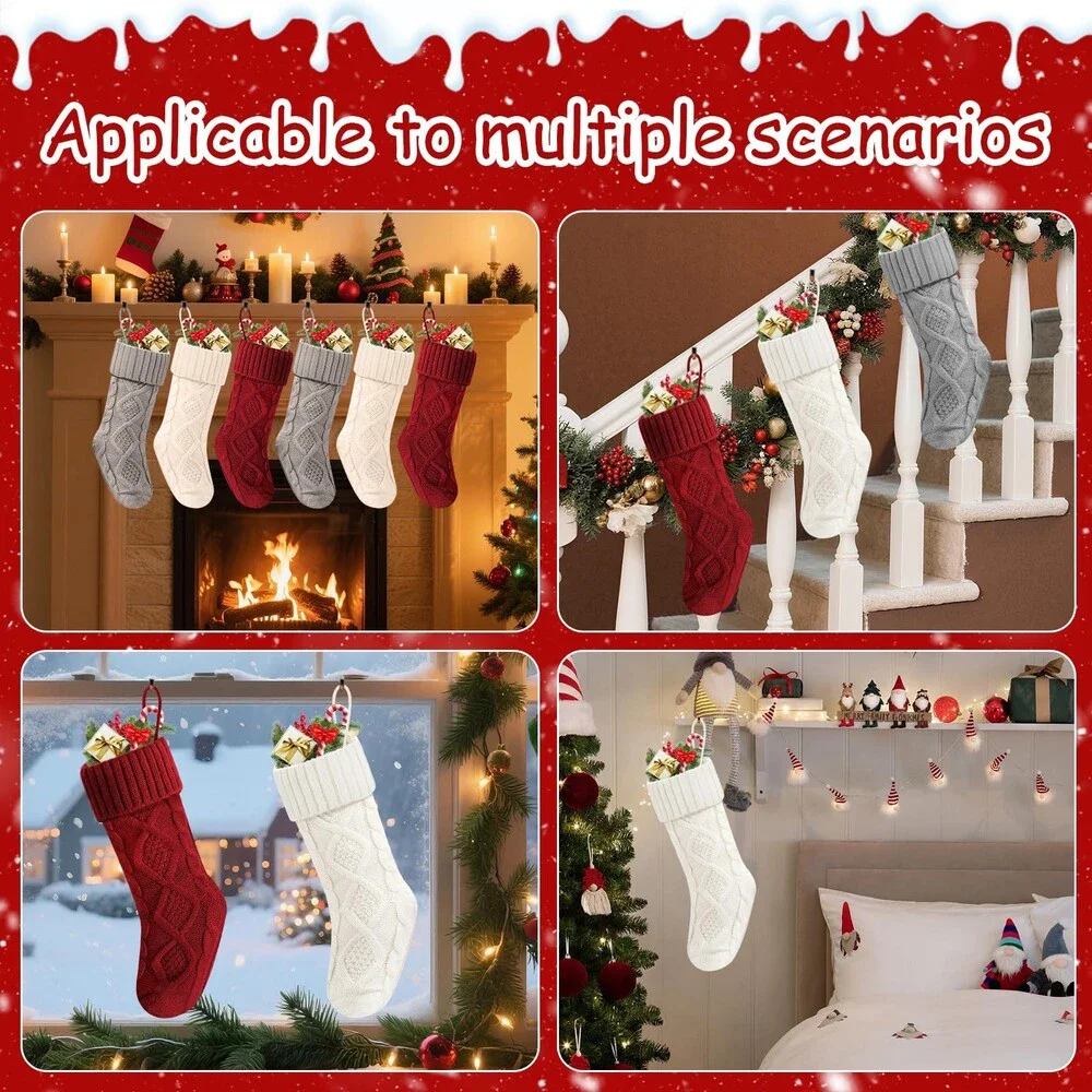 Doitory Christmas Stockings 18 InchesLong Knitted Socks Decoration Holiday 6PCS